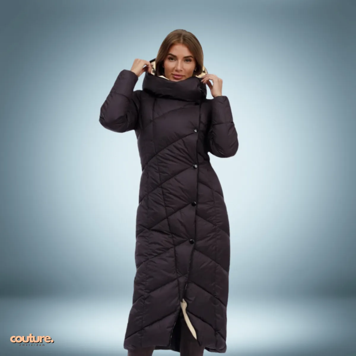 Couture Design - Exclusieve parka met knoopsluiting in zwart