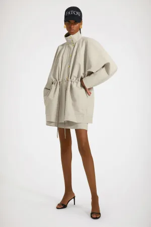 Drawstring parka in organic cotton jacquard