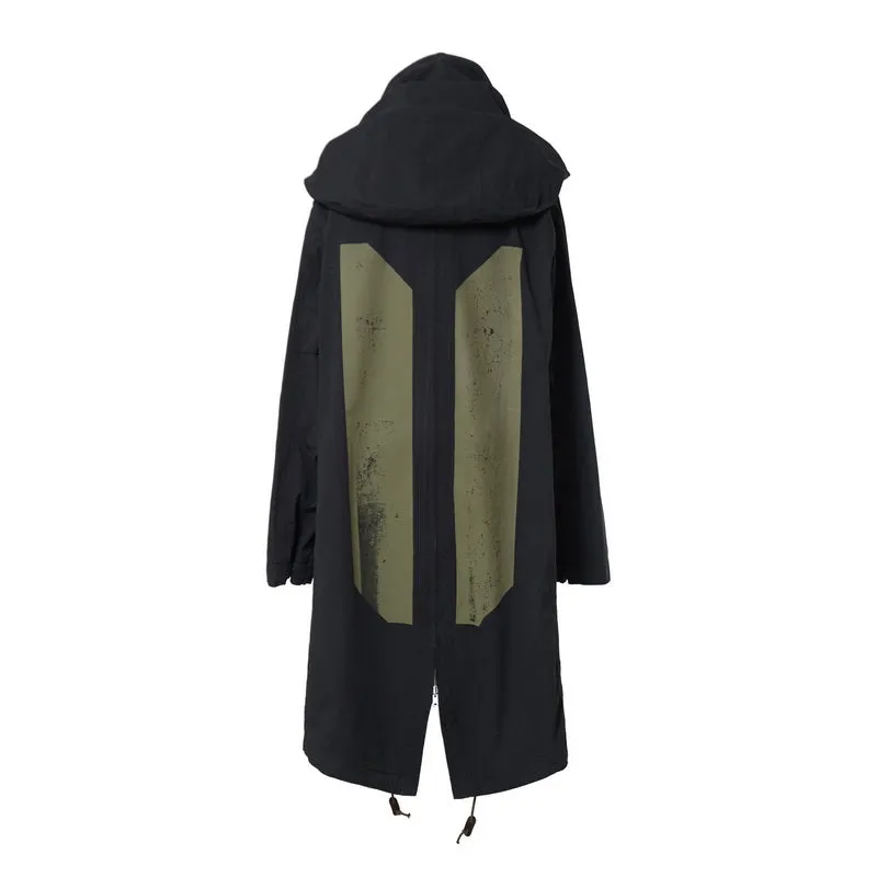 DYED STRUCTURAL WIRE LONG REVERSIBLE HOODED PARKA