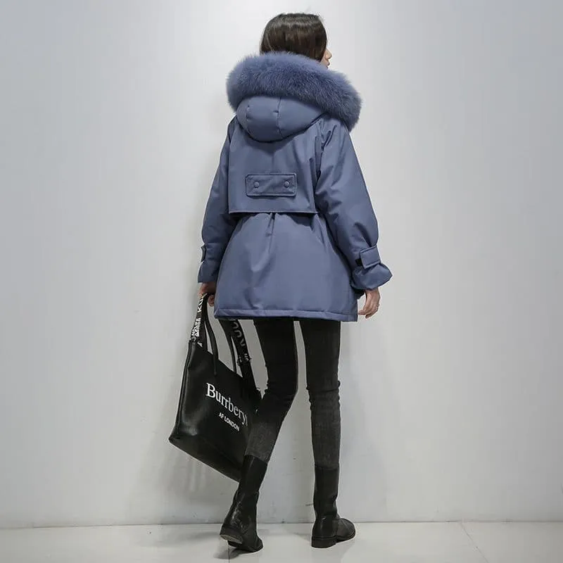 Emma Parka | Langer Steppmantel mit Pelzkragen für Damen