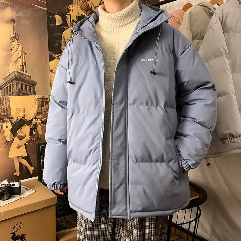 Fleece Thicken Letter Graphic Parka Coat