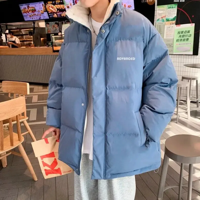 Fleece Thicken Letter Graphic Parka Coat