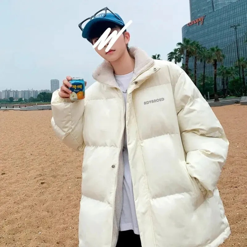 Fleece Thicken Letter Graphic Parka Coat