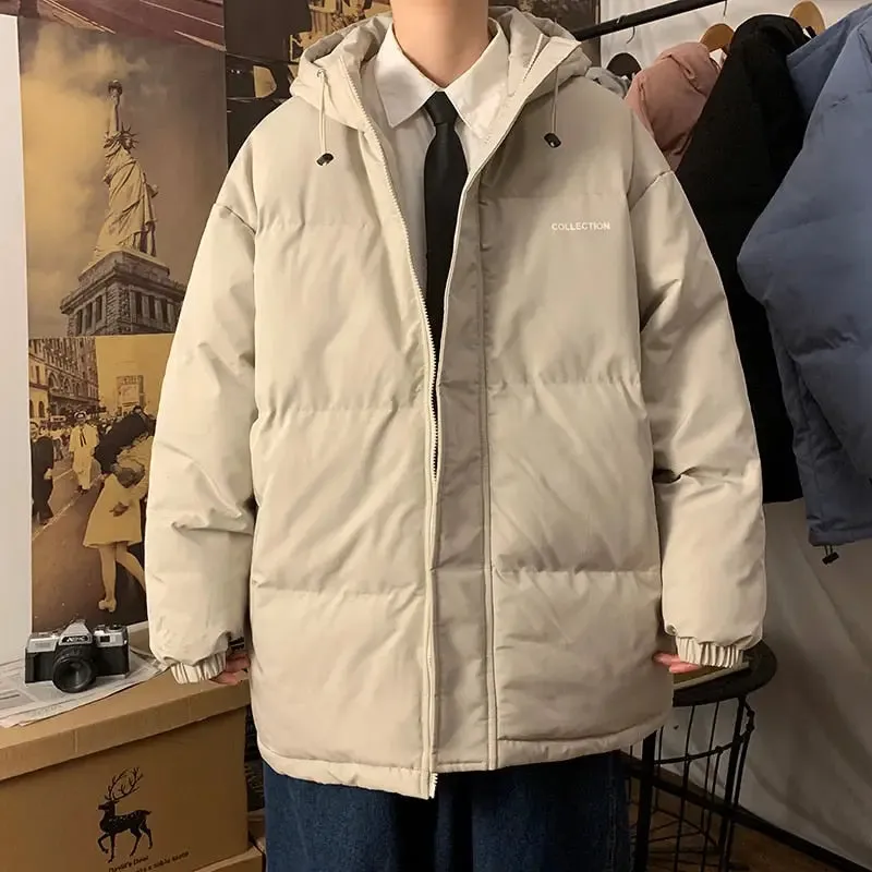 Fleece Thicken Letter Graphic Parka Coat