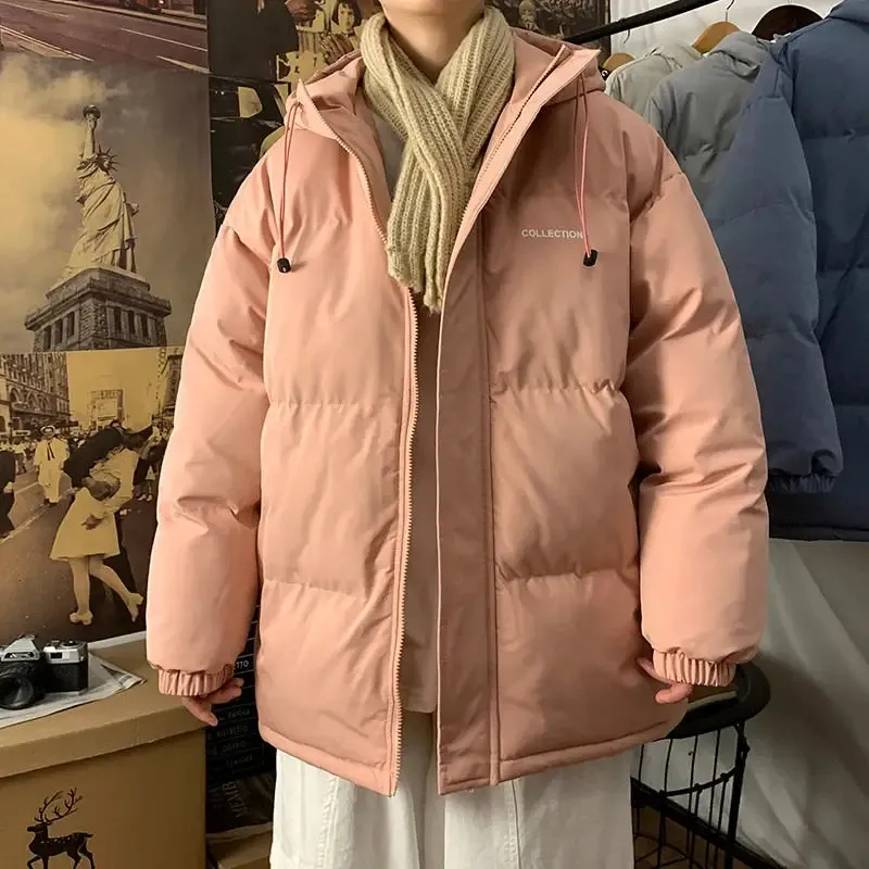 Fleece Thicken Letter Graphic Parka Coat
