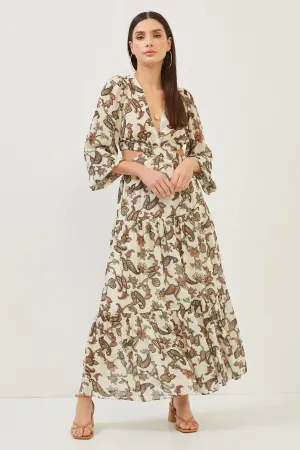 Floral Print Beige Cut Out Detail Maxi Dress