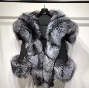 Hooded Parka Coat With Silver Fox Lining