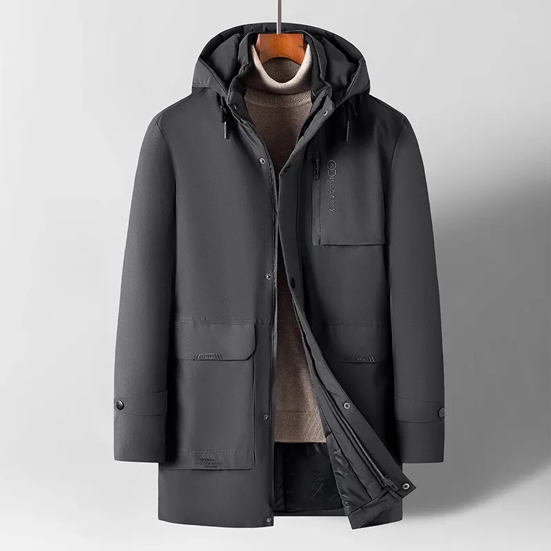 Kouther - Parka Winterjas Heren – Waterdicht Lang Model met Capuchon en Ritszakken