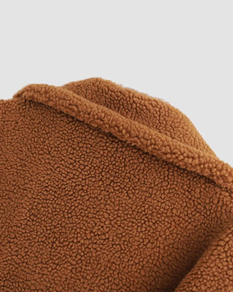 Loose Lamb-wool Coat Teddy Fur Lapel Mid-length Plush Coat