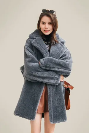 Mid-length Teddy-style Shearling Coat With Lapel Collar
