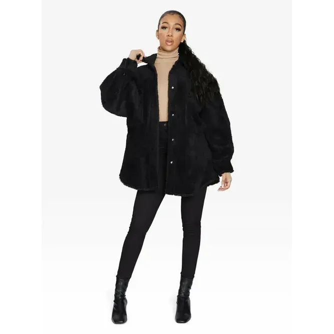 Oversized Patch Pocket Borg Teddy Shacket