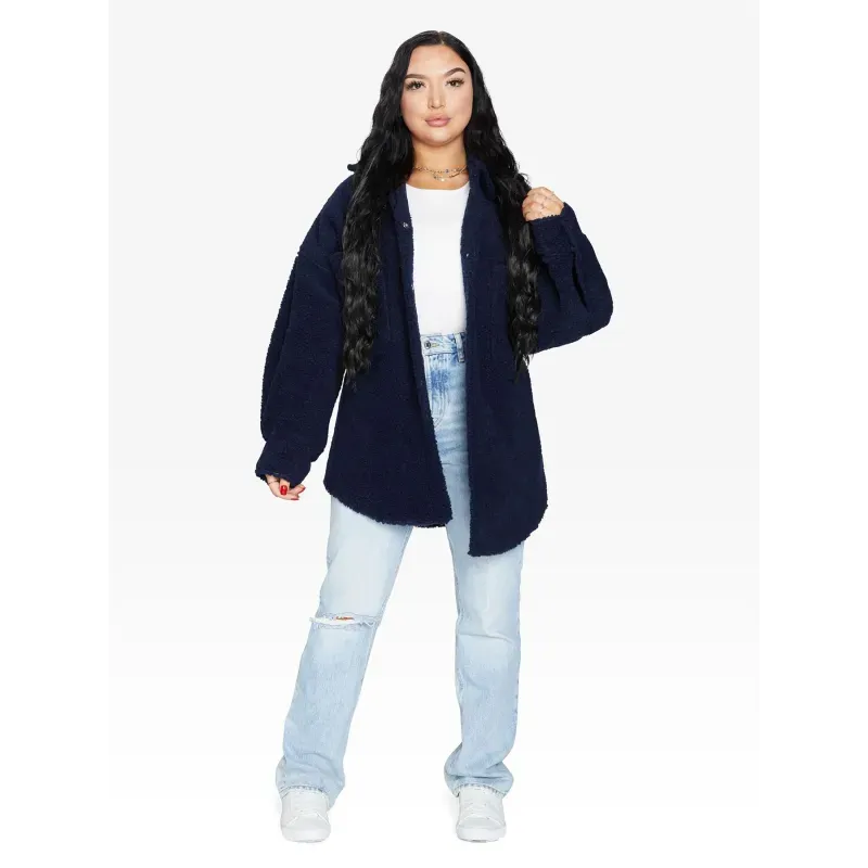 Oversized Patch Pocket Borg Teddy Shacket