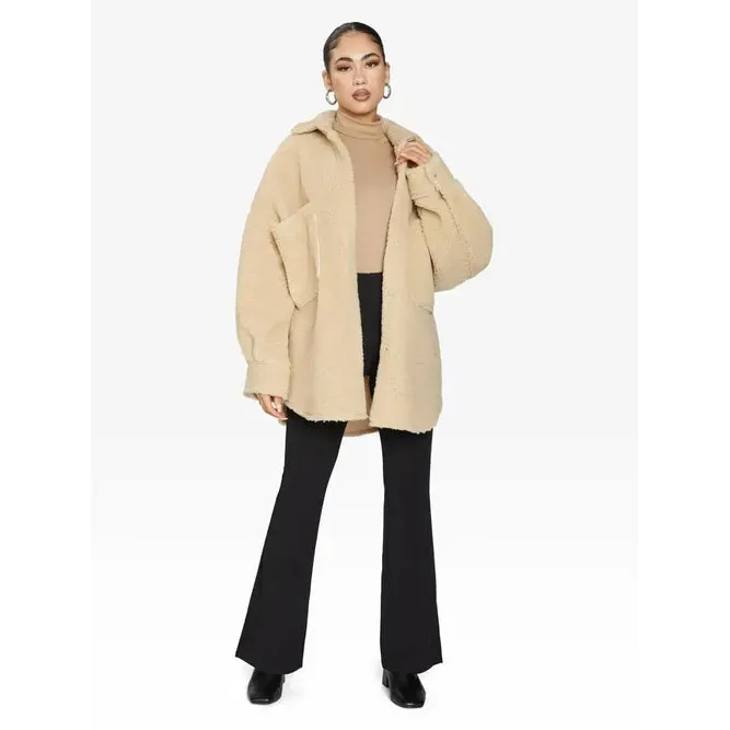 Oversized Patch Pocket Borg Teddy Shacket