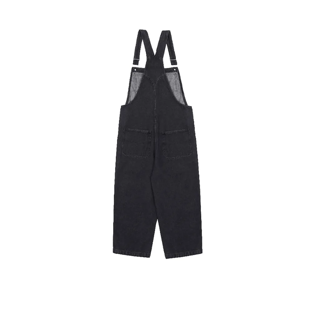 SMILEY BADGE PRINT DENIM CASUAL WIDE-LEG SUSPENDERS