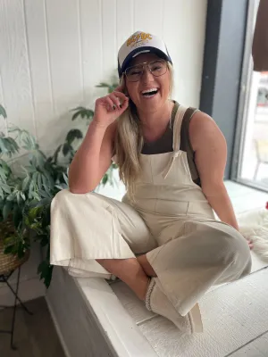 Tie Shoulder Strap Patch Pocket Overalls