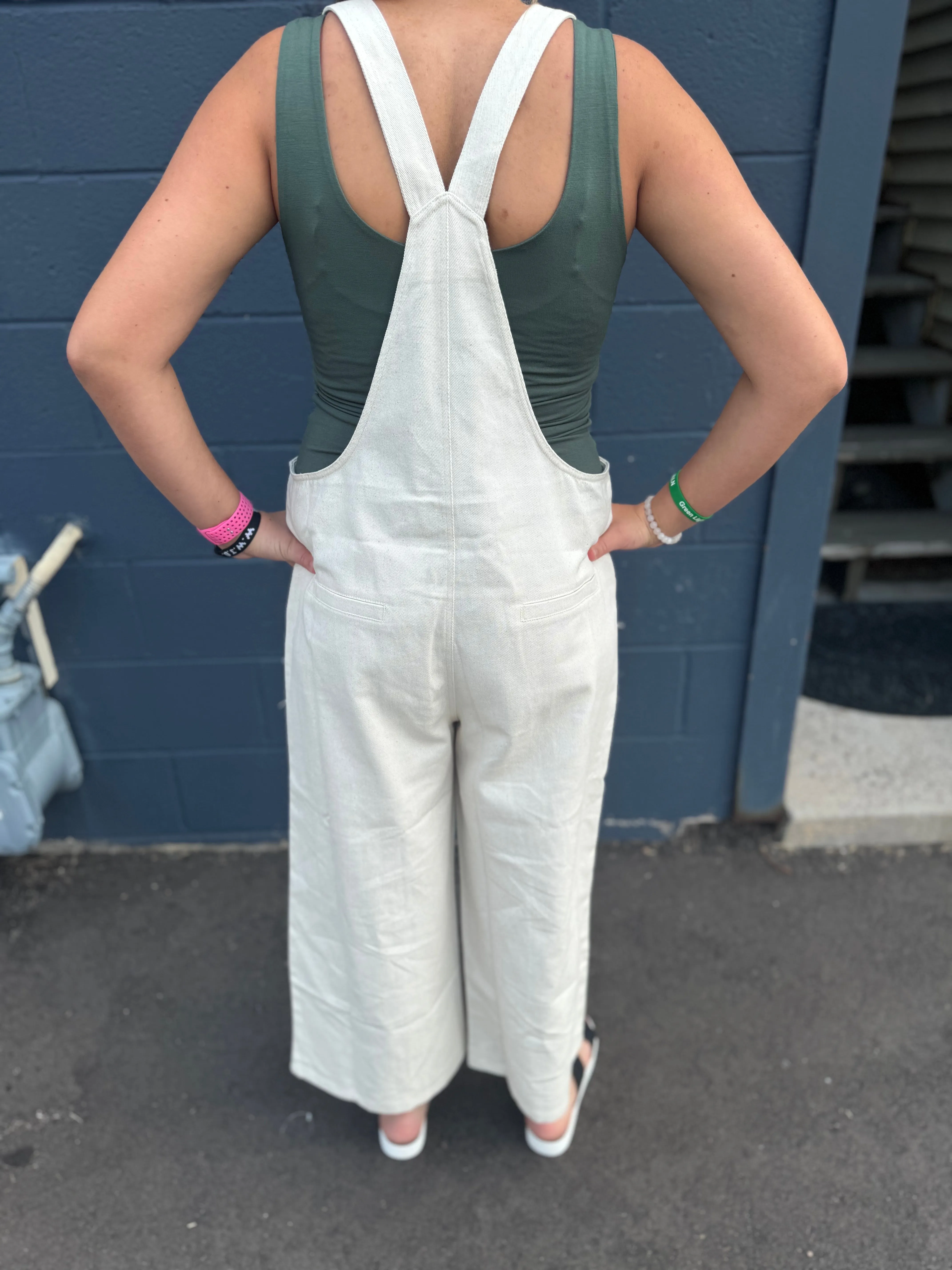Tie Shoulder Strap Patch Pocket Overalls