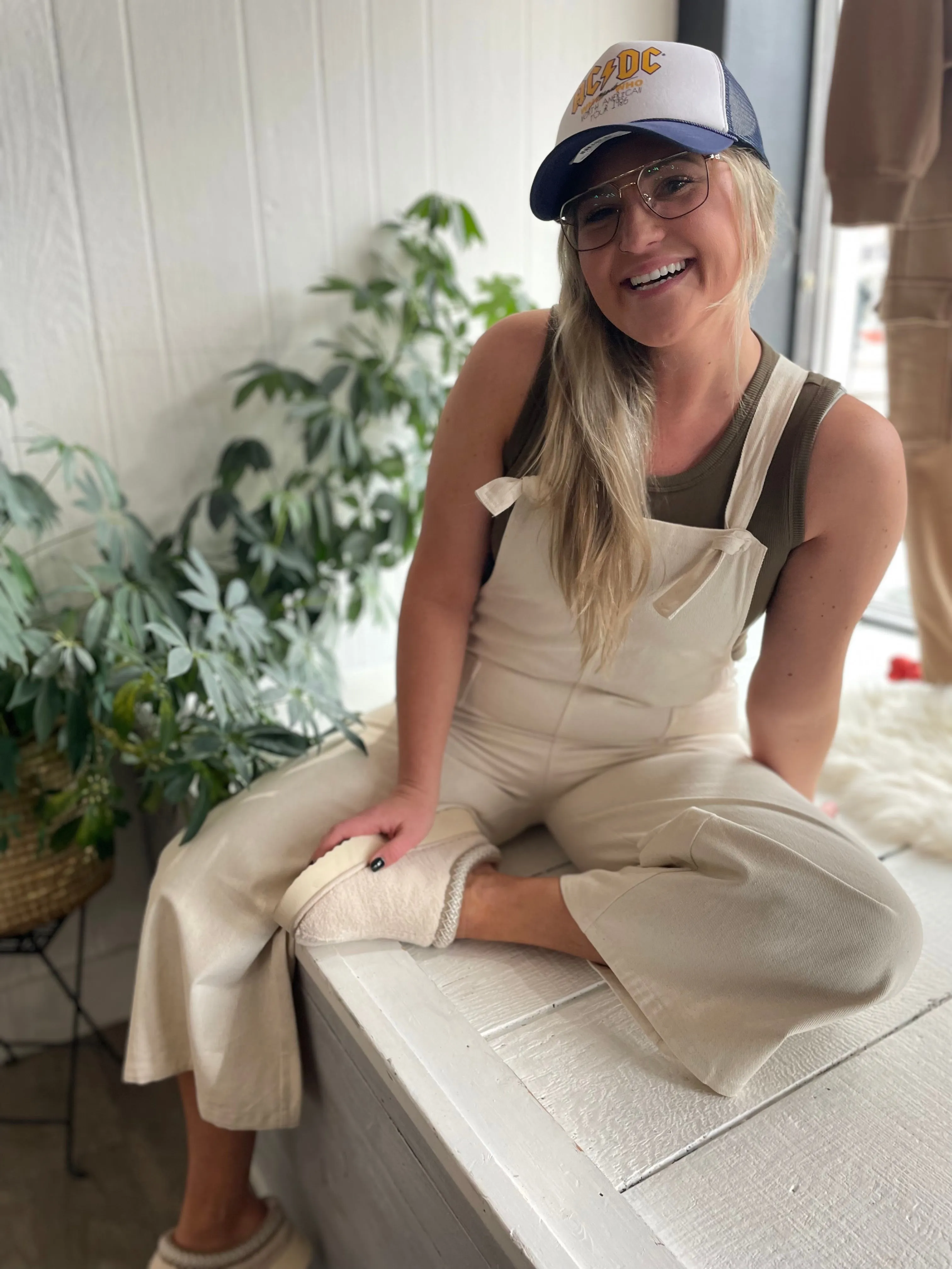 Tie Shoulder Strap Patch Pocket Overalls