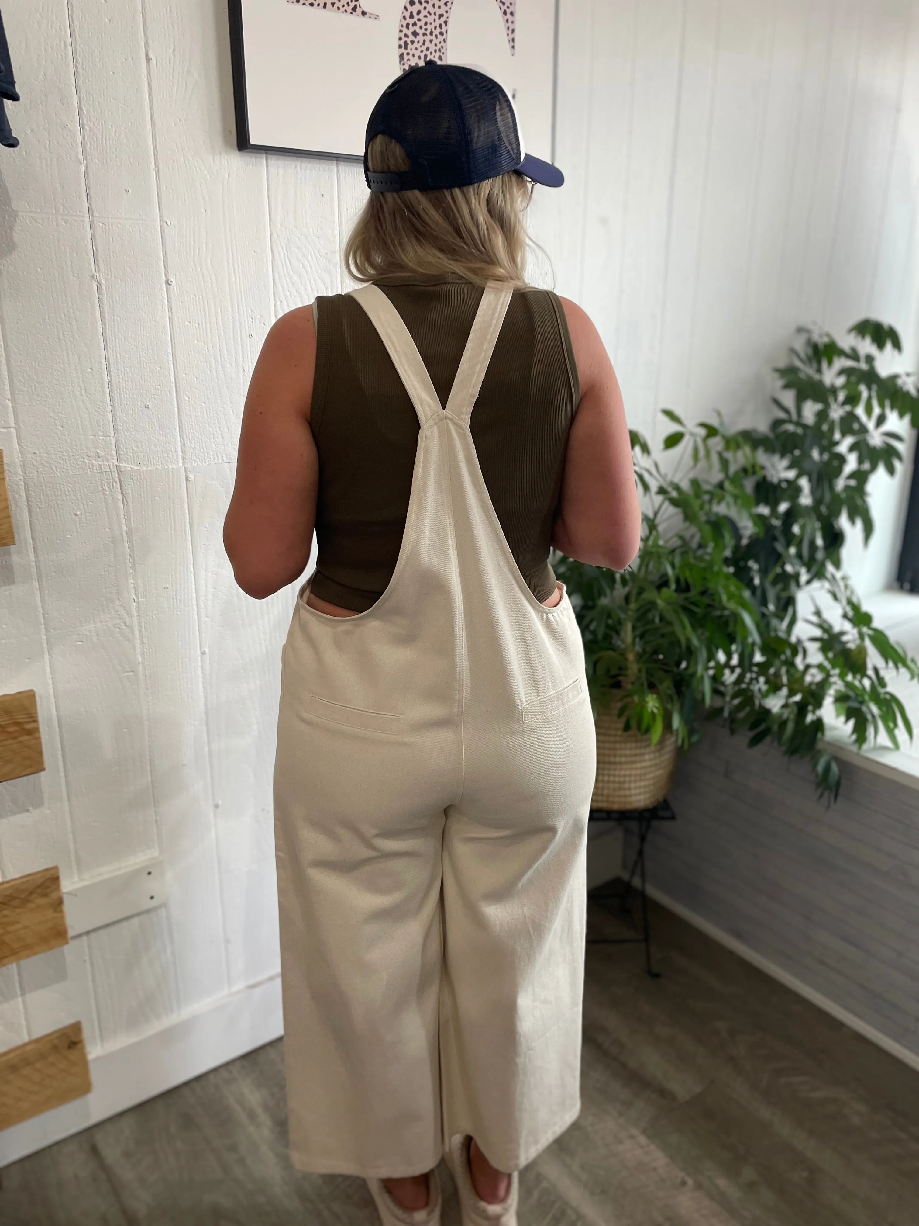 Tie Shoulder Strap Patch Pocket Overalls