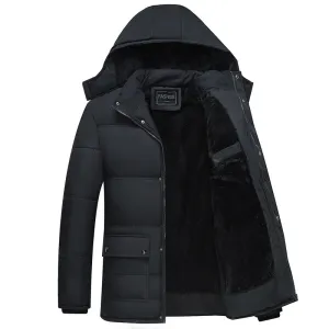 Tommy™ zwarte parka winterjas met capuchon en fleece rits