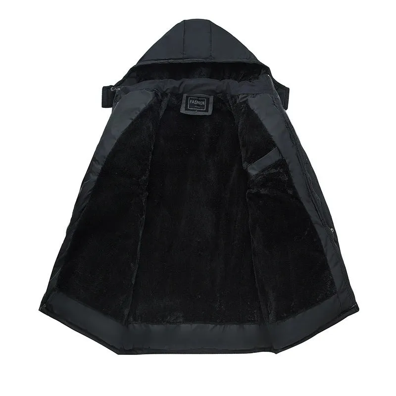 Tommy™ zwarte parka winterjas met capuchon en fleece rits