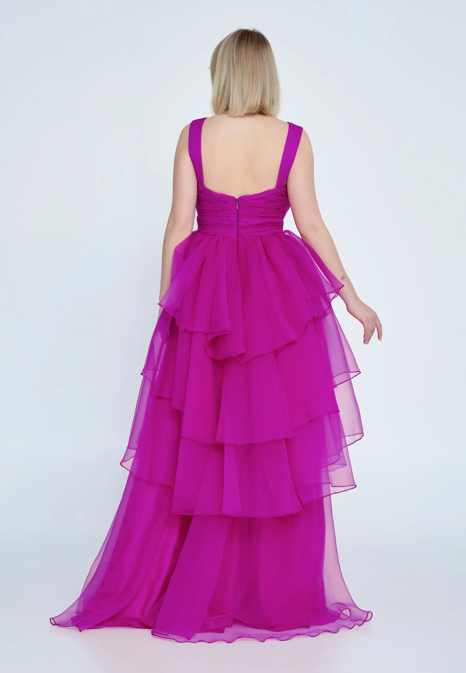 Tulle V-Neck Evening Maxi Dress