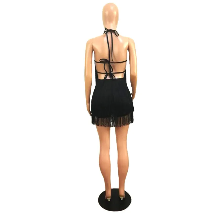 Women's Summer Patchwork Sheath Mini Dress With Tassels