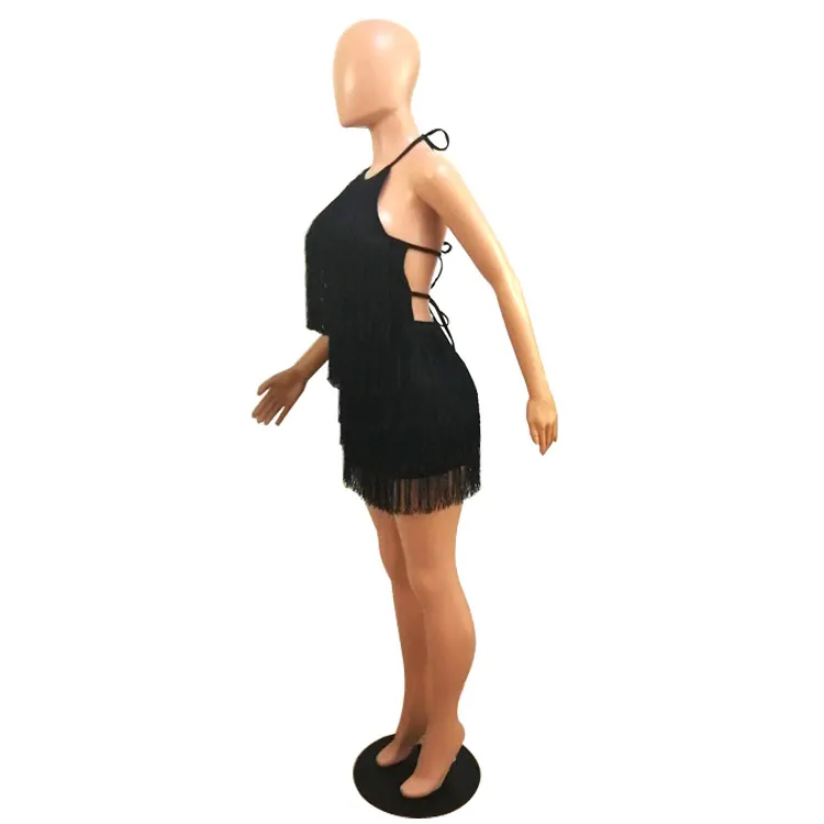Women's Summer Patchwork Sheath Mini Dress With Tassels