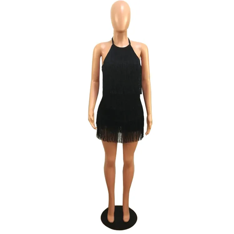 Women's Summer Patchwork Sheath Mini Dress With Tassels