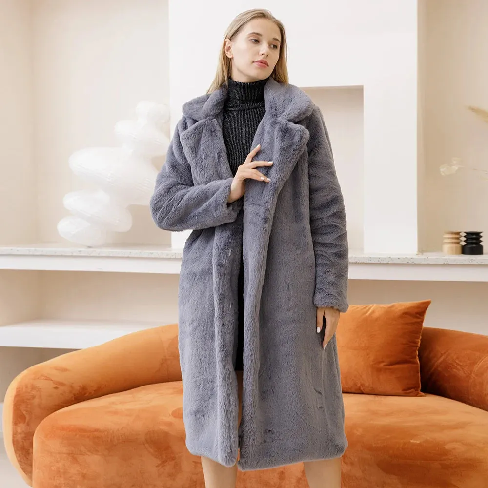 Women’s Winter Warm Faux Fur Coat - Thick & Long 
Turn Down Collar