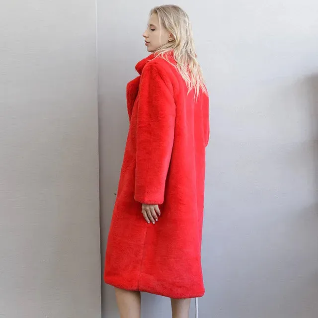Women’s Winter Warm Faux Fur Coat - Thick & Long 
Turn Down Collar