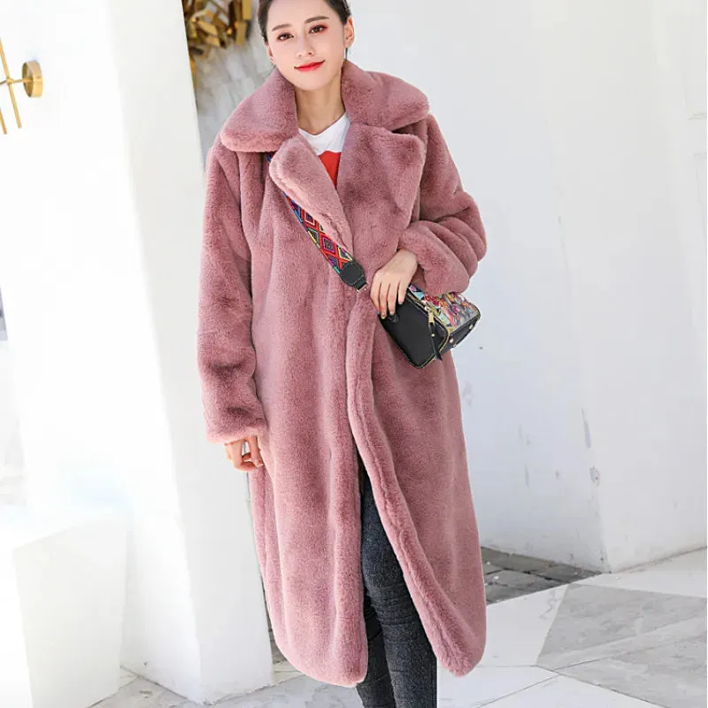 Women’s Winter Warm Faux Fur Coat - Thick & Long 
Turn Down Collar